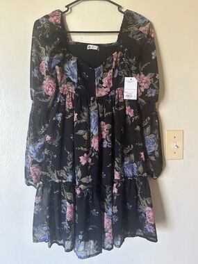 NWT Whimsigoth XS Tiered Dress Soft Goth Dark Fairy Witchy Ren Faire Bell Sleeve